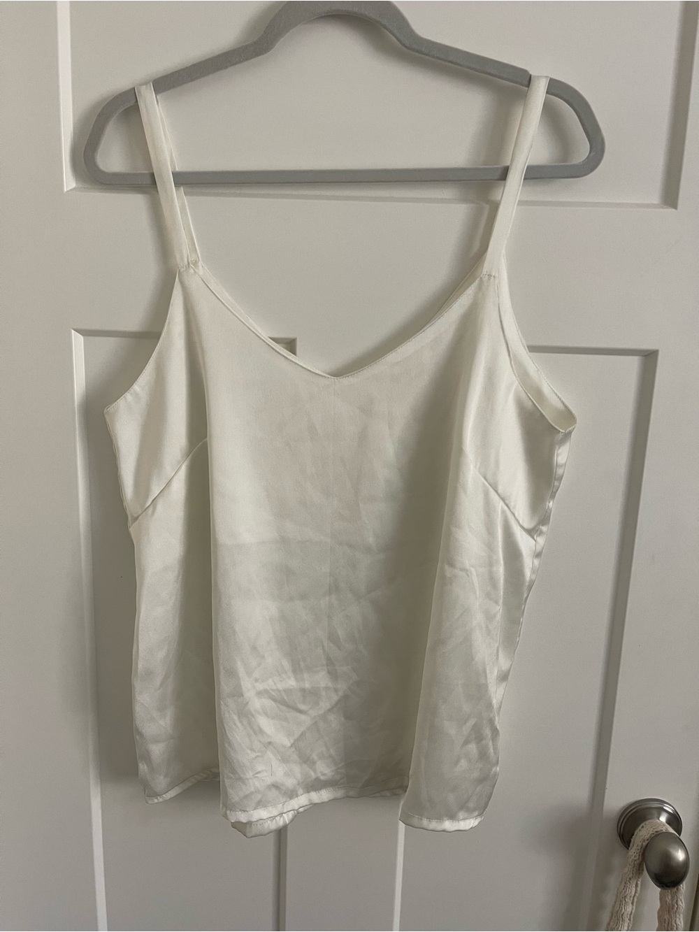Satin V-Neck White Cami with Adjustable Straps